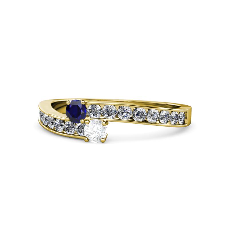 Orane Blue and White Sapphire with Side Diamonds Bypass Ring 