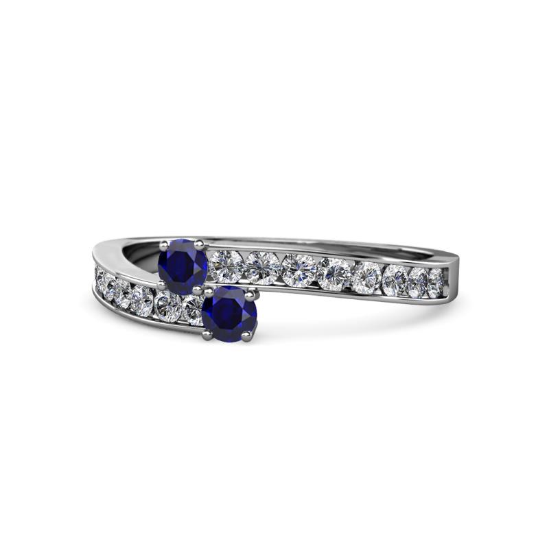 Orane Blue Sapphire with Side Diamonds Bypass Ring 