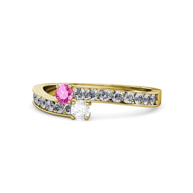 Orane Pink and White Sapphire with Side Diamonds Bypass Ring 