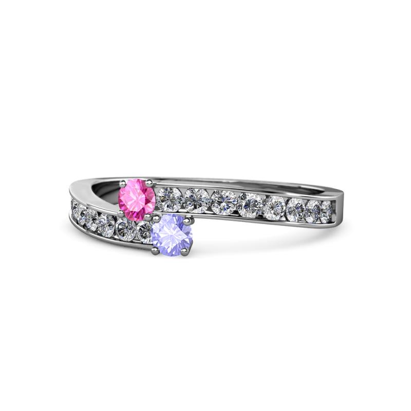 Orane Pink Sapphire and Tanzanite with Side Diamonds Bypass Ring 