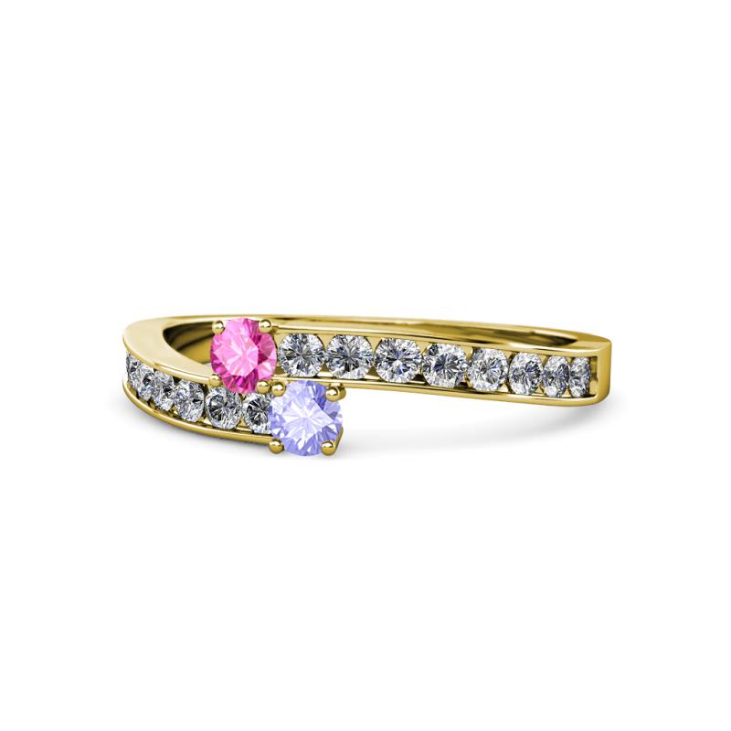 Orane Pink Sapphire and Tanzanite with Side Diamonds Bypass Ring 