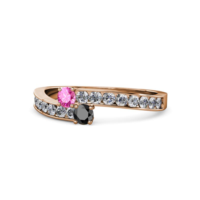 Orane Pink Sapphire and Black Diamond with Side Diamonds Bypass Ring 