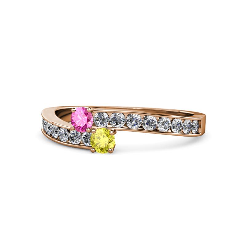 Orane Pink Sapphire and Yellow Diamond with Side Diamonds Bypass Ring 
