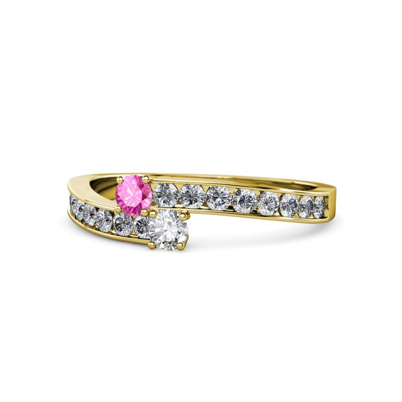 Orane Pink Sapphire and Diamond with Side Diamonds Bypass Ring 