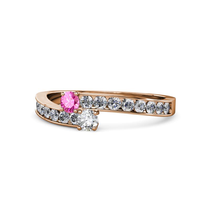 Orane Pink Sapphire and Diamond with Side Diamonds Bypass Ring 