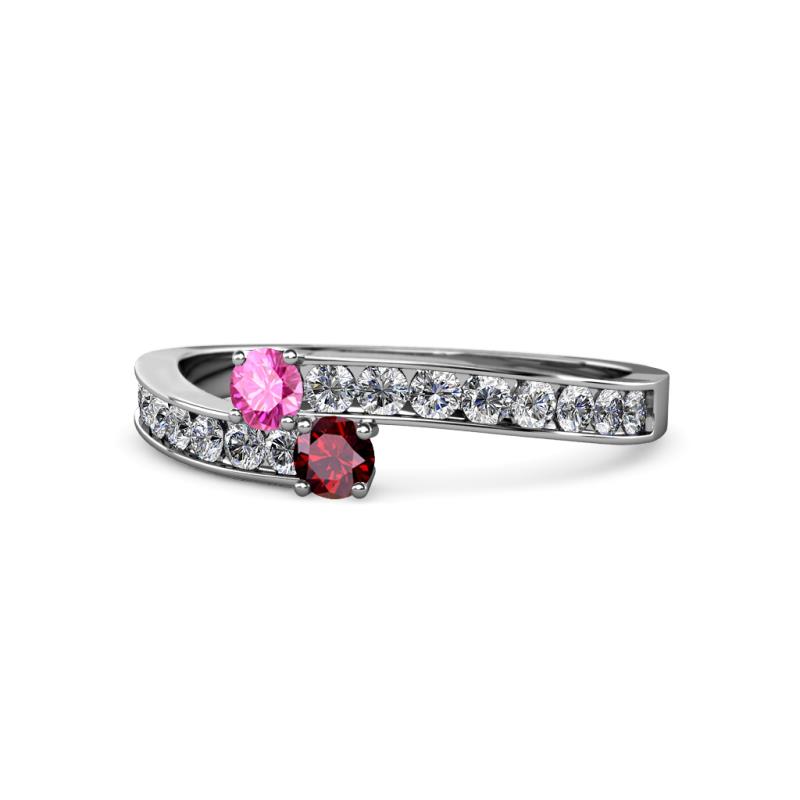 Orane Pink Sapphire and Ruby with Side Diamonds Bypass Ring 