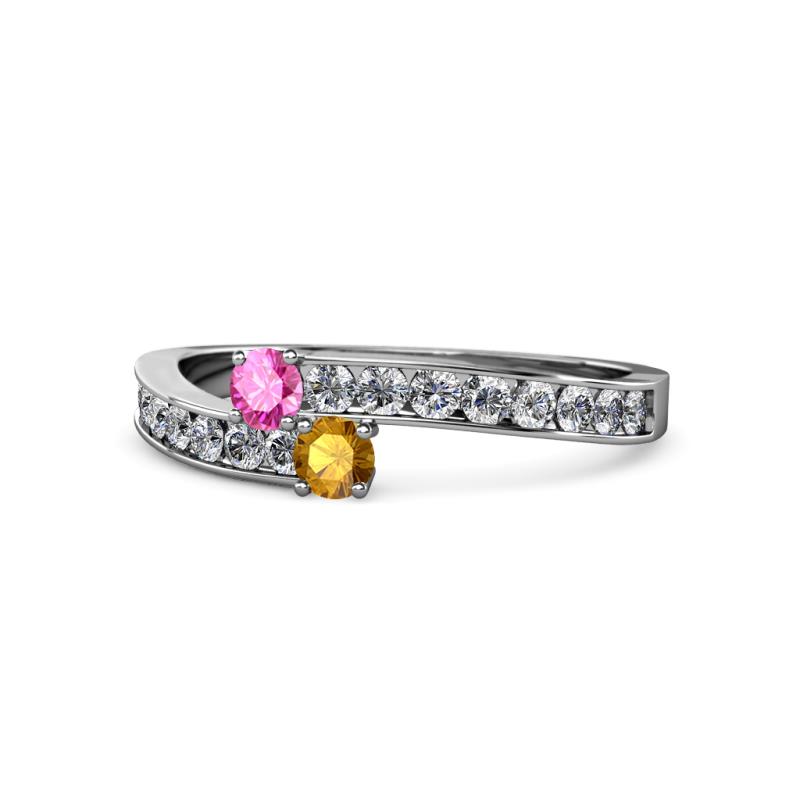 Orane Pink Sapphire and Citrine with Side Diamonds Bypass Ring 