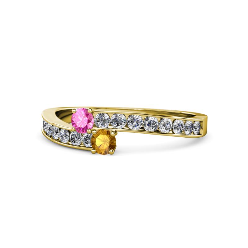 Orane Pink Sapphire and Citrine with Side Diamonds Bypass Ring 