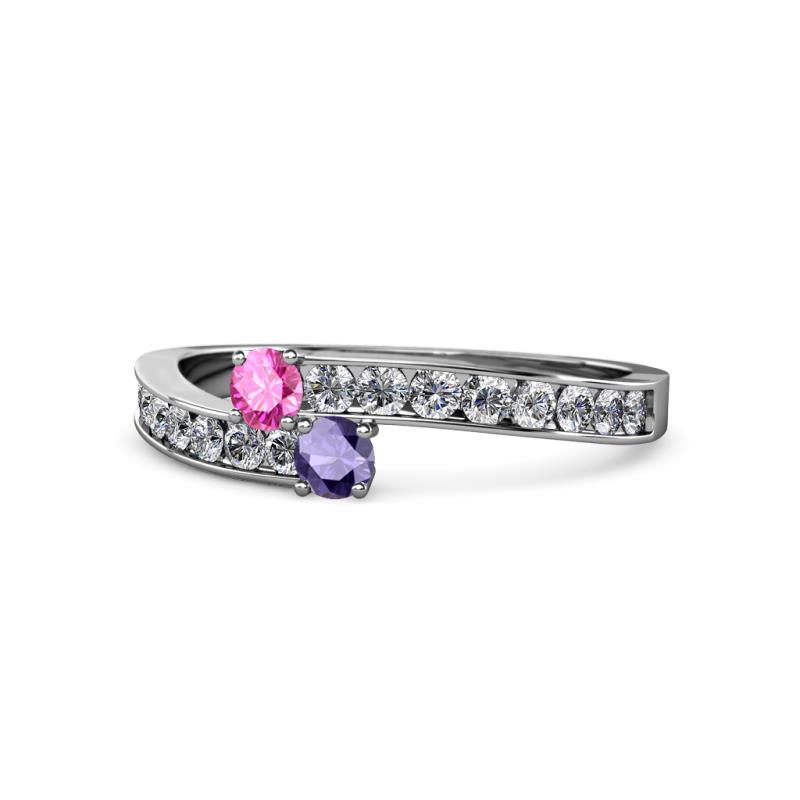 Orane Pink Sapphire and Iolite with Side Diamonds Bypass Ring 