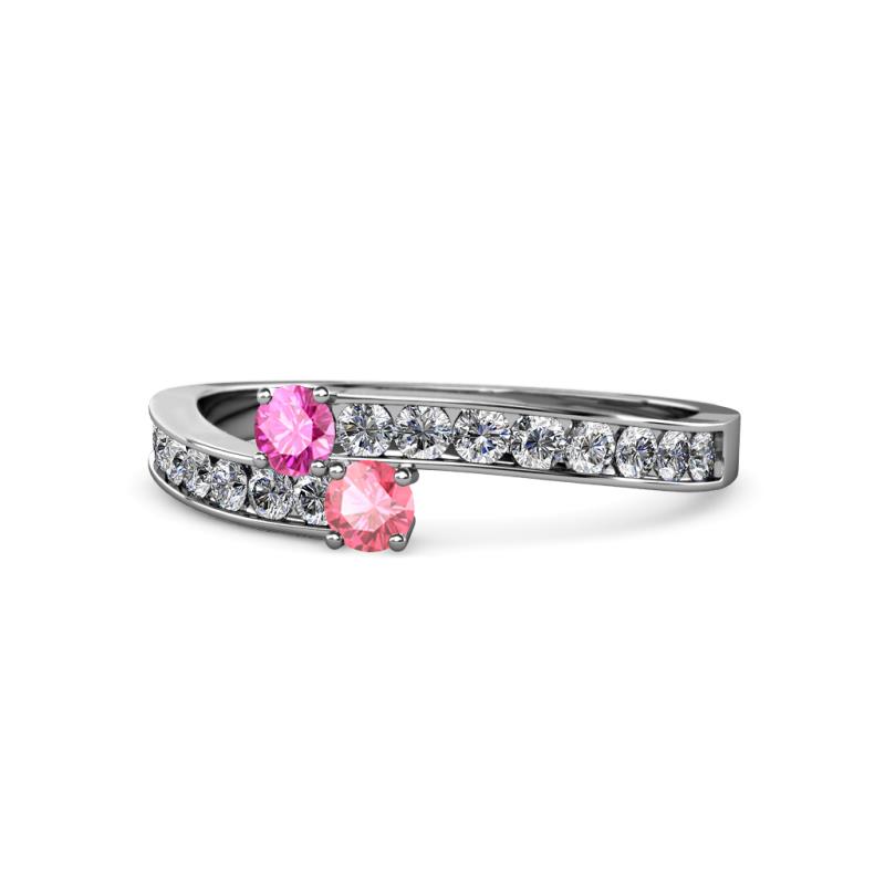 Orane Pink Sapphire and Pink Tourmaline with Side Diamonds Bypass Ring 