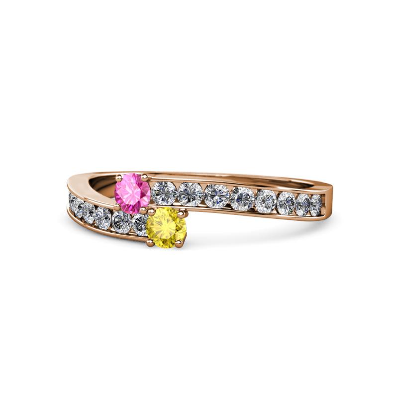 Orane Pink and Yellow Sapphire with Side Diamonds Bypass Ring 