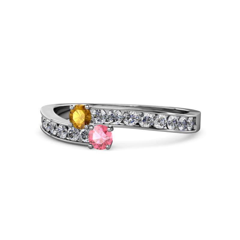 Orane Citrine and Pink Tourmaline with Side Diamonds Bypass Ring 