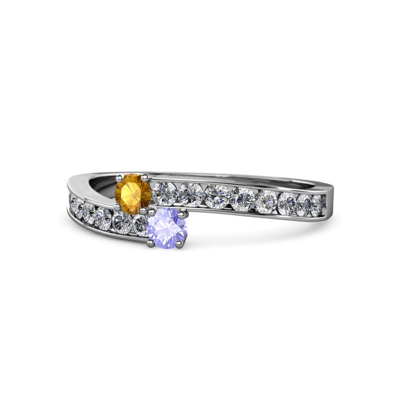Orane Citrine and Tanzanite with Side Diamonds Bypass Ring 
