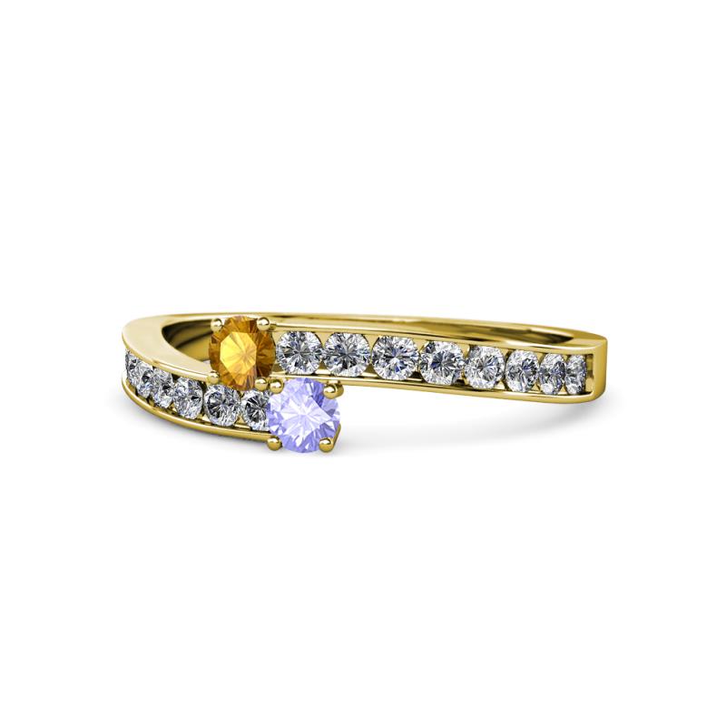 Orane Citrine and Tanzanite with Side Diamonds Bypass Ring 