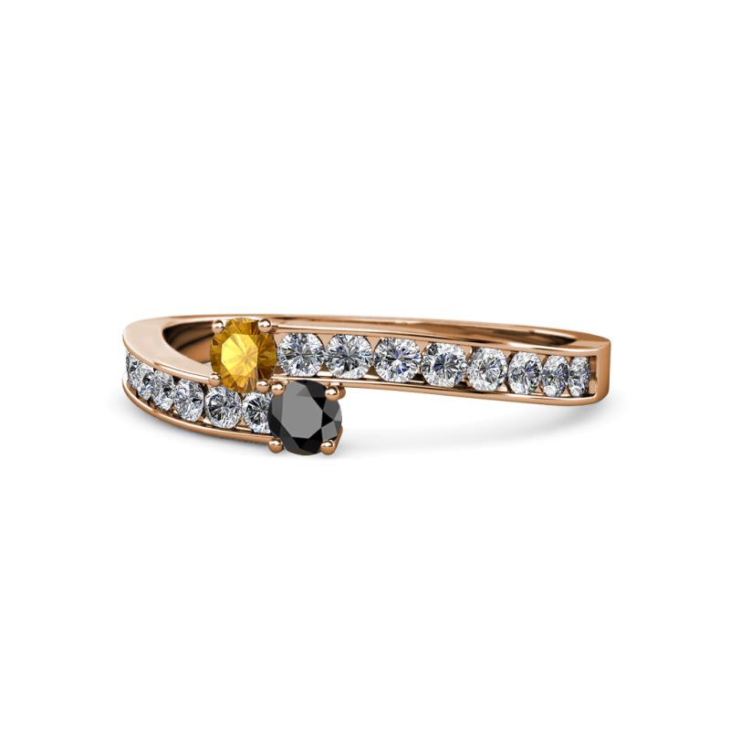 Orane Citrine and Black Diamond with Side Diamonds Bypass Ring 