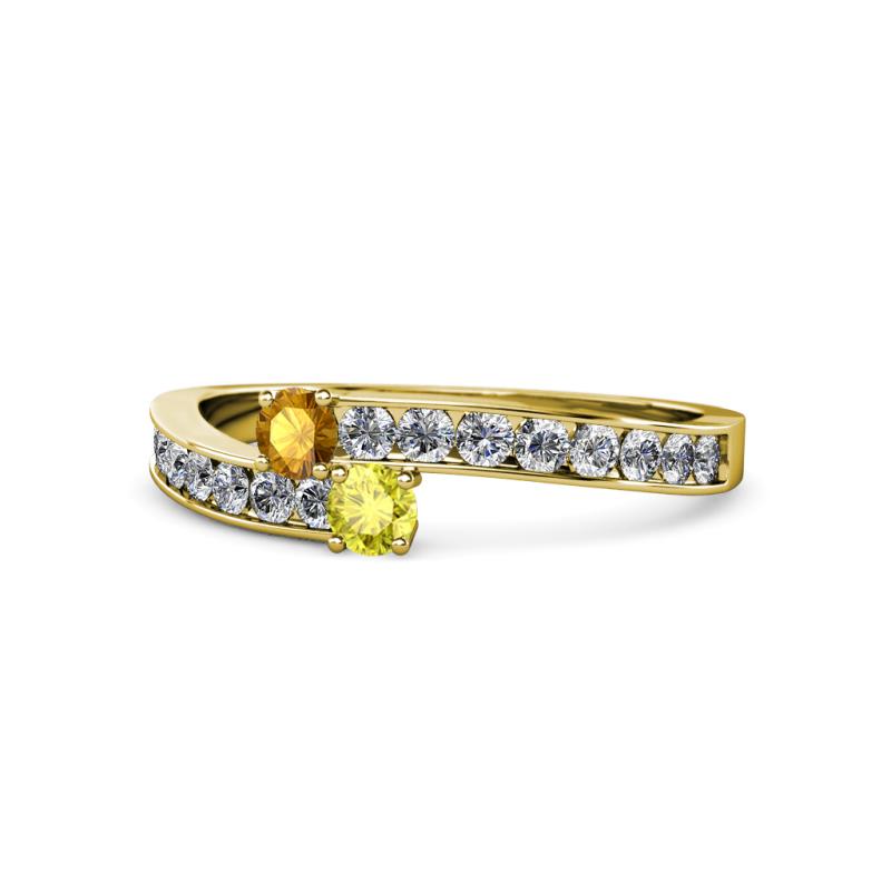 Orane Citrine and Yellow Diamond with Side Diamonds Bypass Ring 