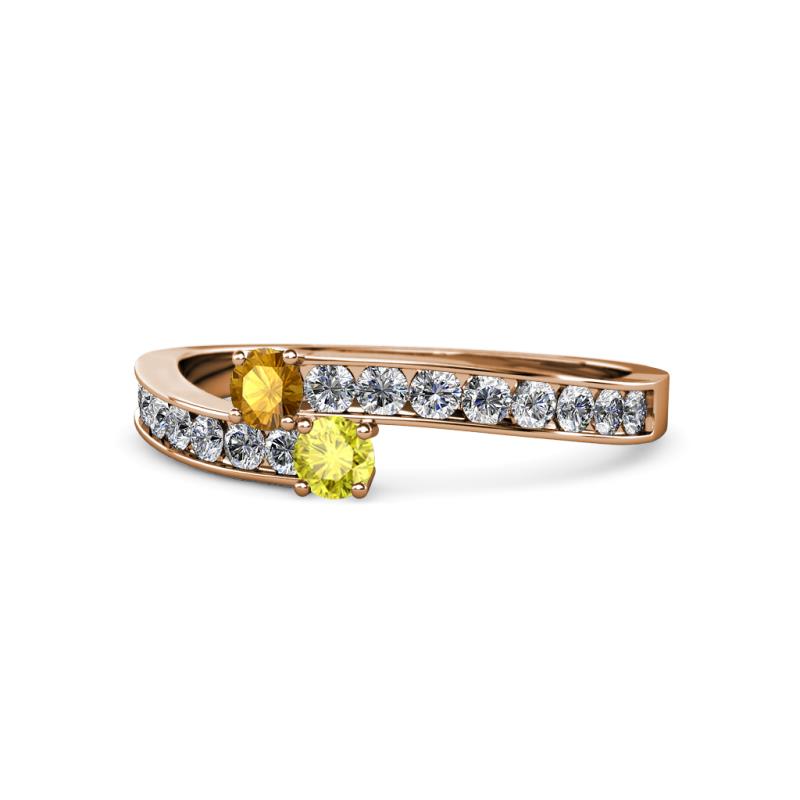 Orane Citrine and Yellow Diamond with Side Diamonds Bypass Ring 