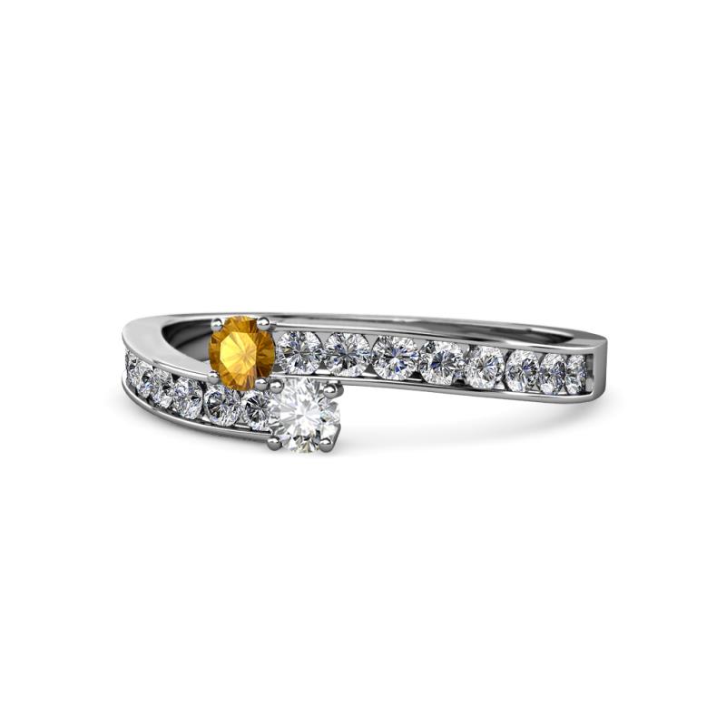 Orane Citrine and Diamond with Side Diamonds Bypass Ring 