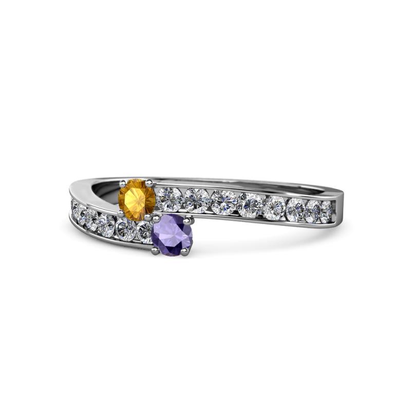 Orane Citrine and Iolite with Side Diamonds Bypass Ring 