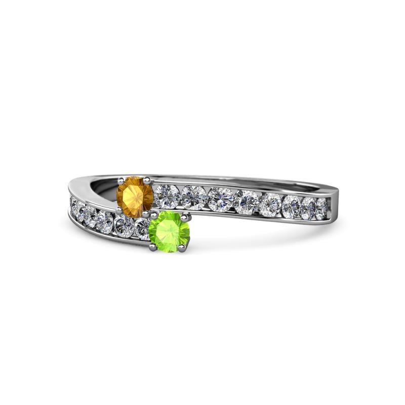 Orane Citrine and Peridot with Side Diamonds Bypass Ring 