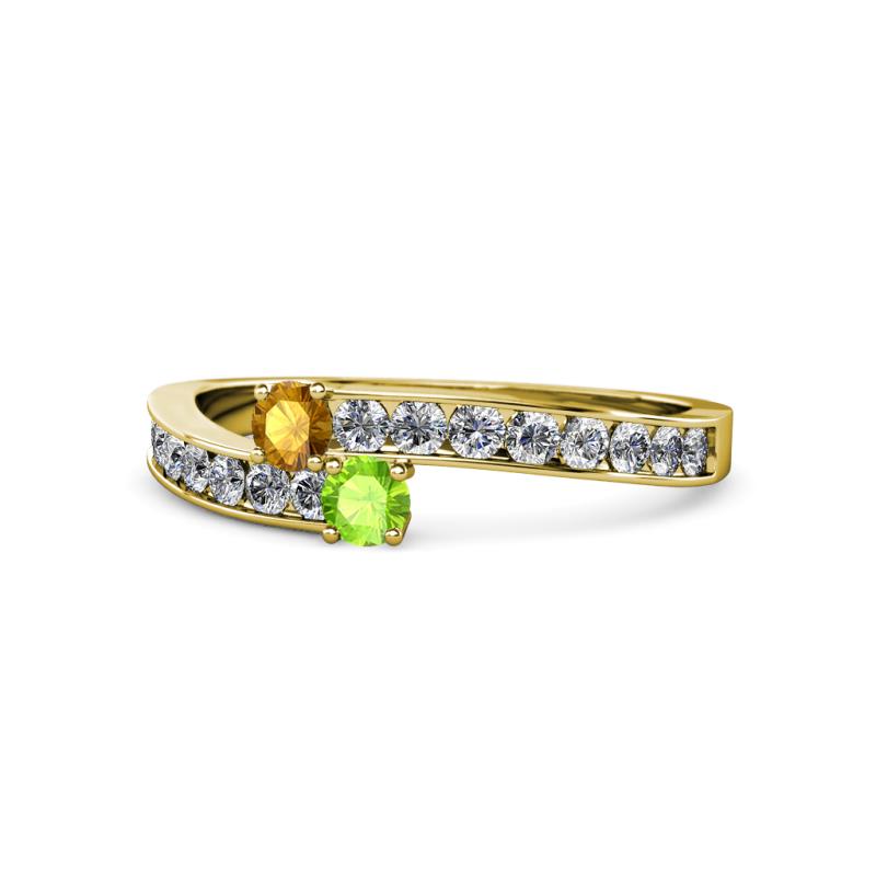 Orane Citrine and Peridot with Side Diamonds Bypass Ring 
