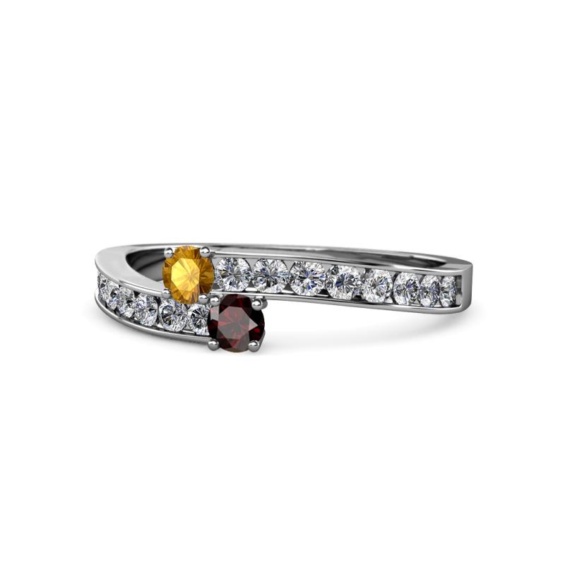 Orane Citrine and Red Garnet with Side Diamonds Bypass Ring 