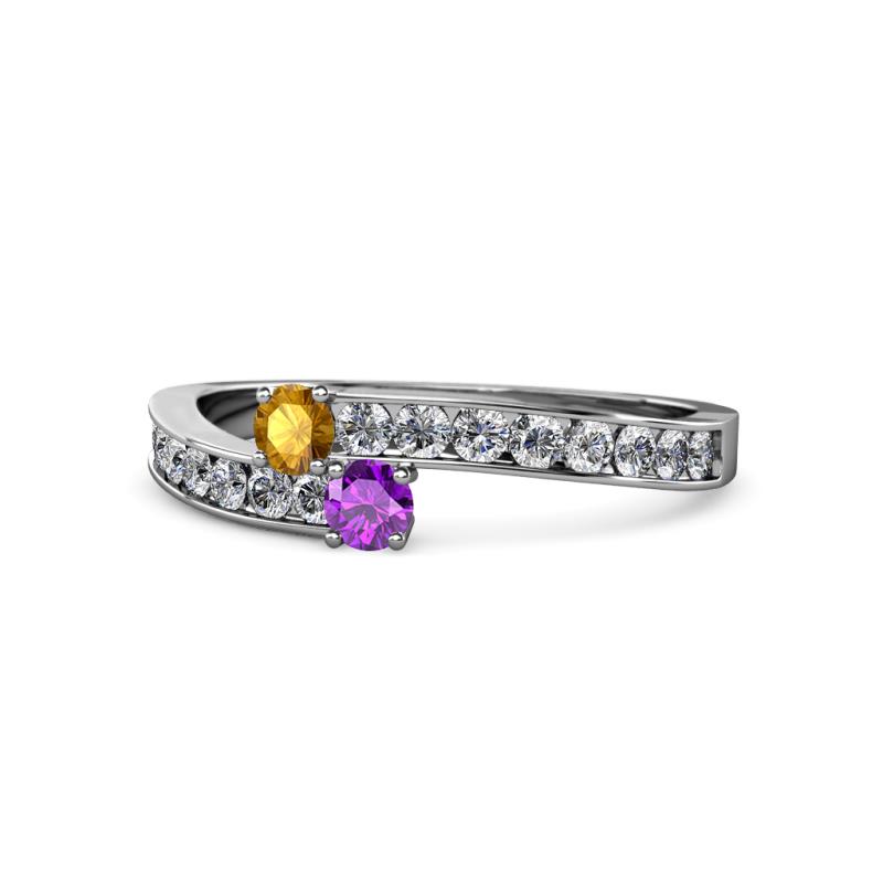Orane Citrine and Amethyst with Side Diamonds Bypass Ring 