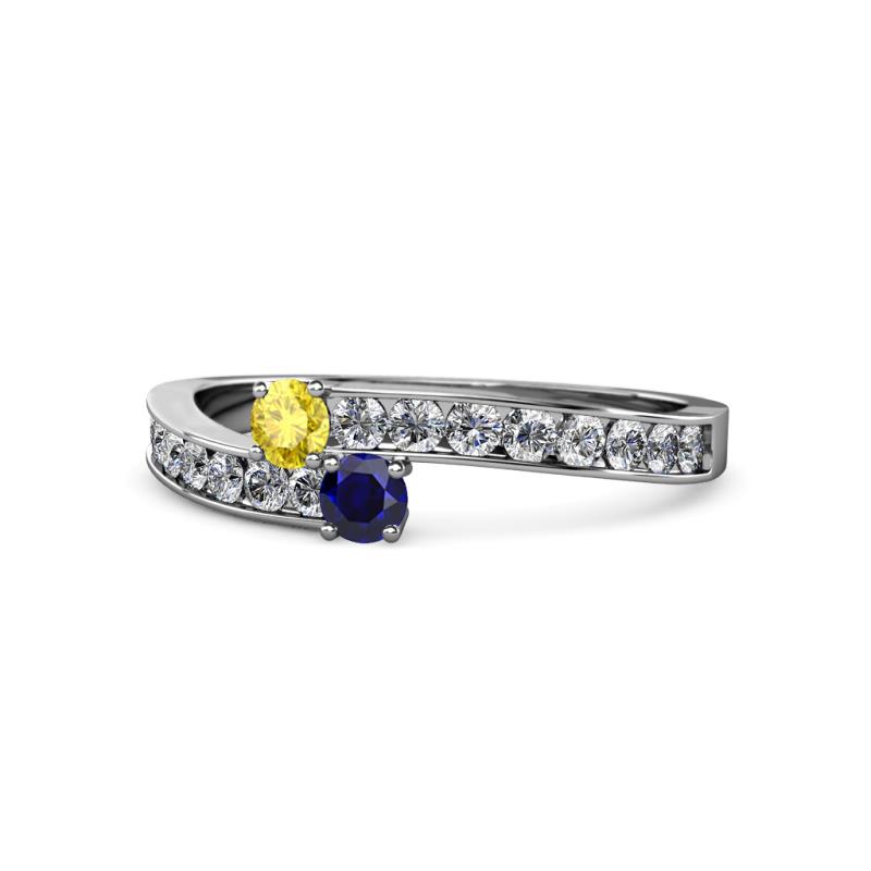 Orane Yellow and Blue Sapphire with Side Diamonds Bypass Ring 
