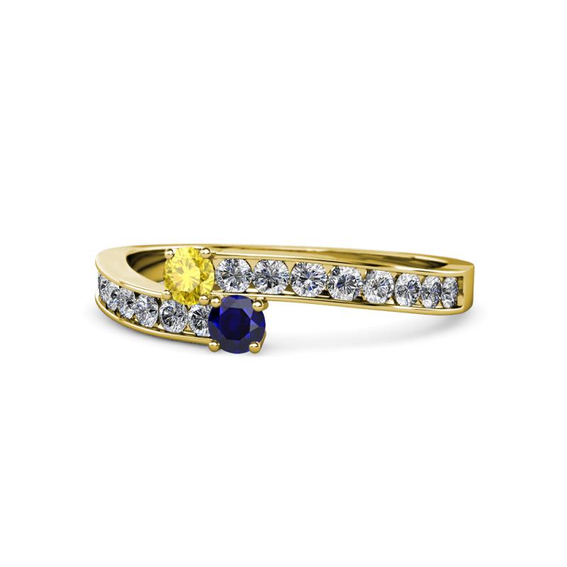 Orane Yellow and Blue Sapphire with Side Diamonds Bypass Ring 