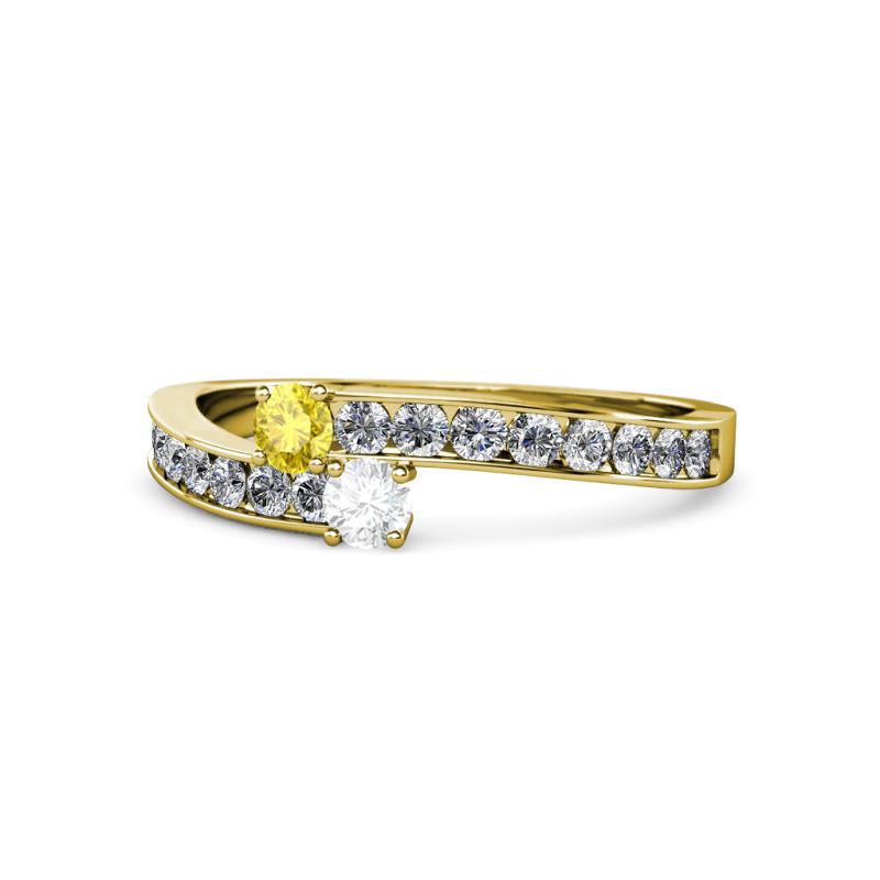 Orane Yellow and White Sapphire with Side Diamonds Bypass Ring 