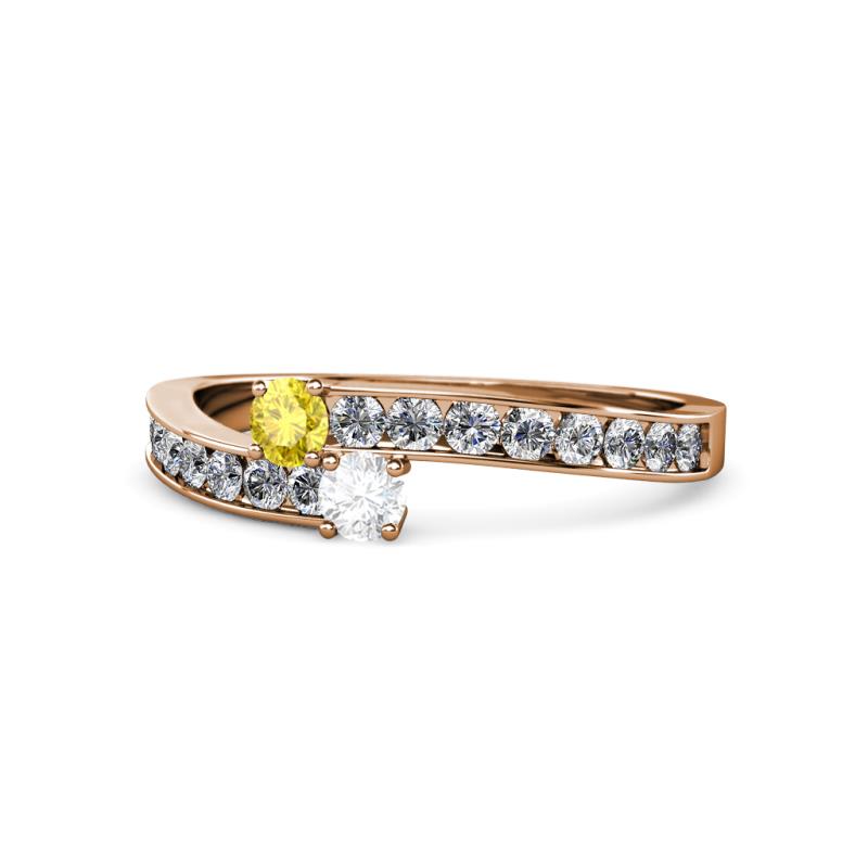 Orane Yellow and White Sapphire with Side Diamonds Bypass Ring 