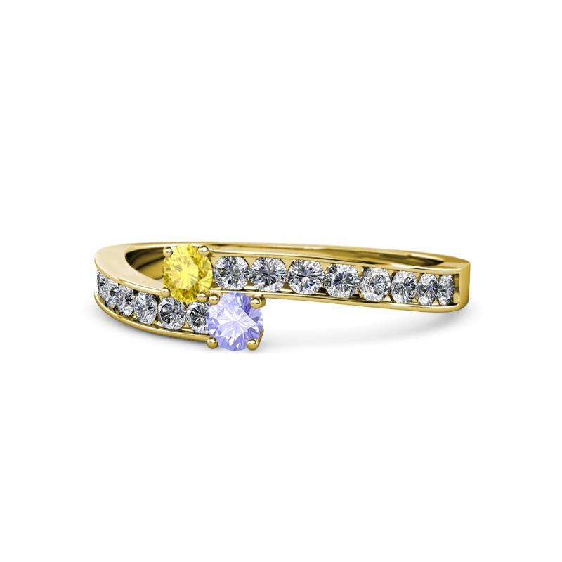 Orane Yellow Sapphire and Tanzanite with Side Diamonds Bypass Ring 