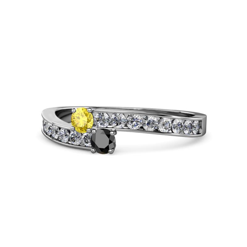 Orane Yellow Sapphire and Black Diamond with Side Diamonds Bypass Ring 
