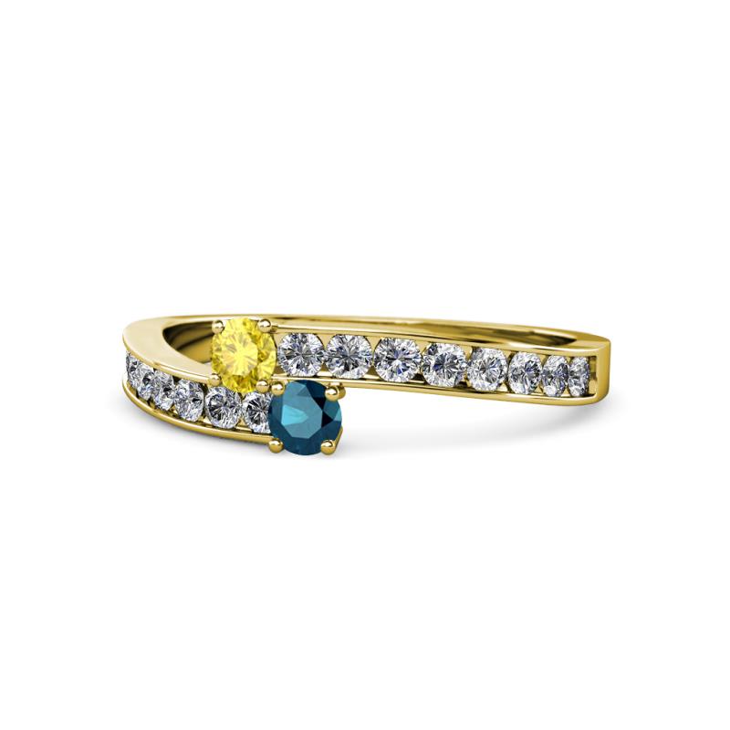 Orane Yellow Sapphire and Blue Diamond with Side Diamonds Bypass Ring 