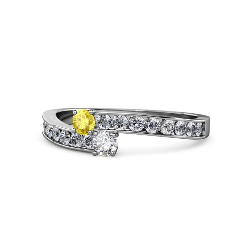 Orane Yellow Sapphire and Diamond with Side Diamonds Bypass Ring 