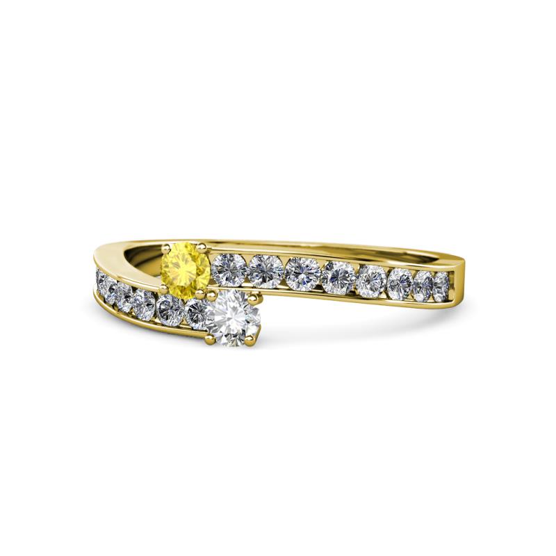Orane Yellow Sapphire and Diamond with Side Diamonds Bypass Ring 