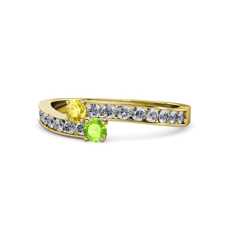 Orane Yellow Sapphire and Peridot with Side Diamonds Bypass Ring 