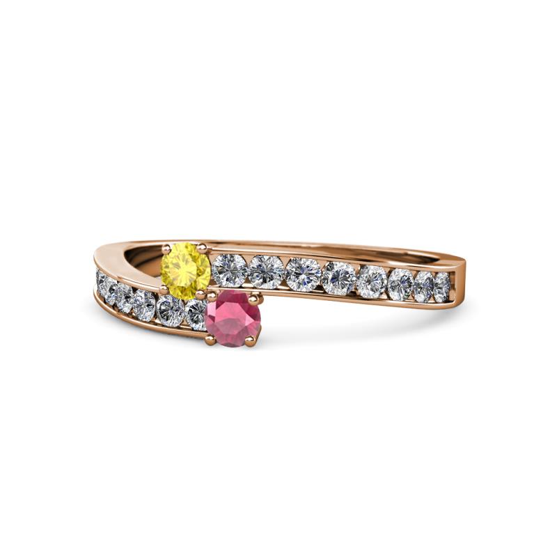 Orane Yellow Sapphire and Rhodolite Garnet with Side Diamonds Bypass Ring 