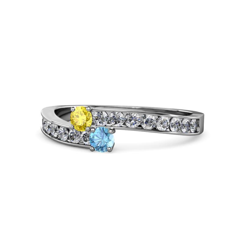 Orane Yellow Sapphire and Blue Topaz with Side Diamonds Bypass Ring 
