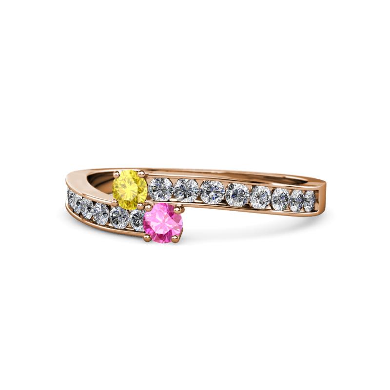 Orane Yellow and Pink Sapphire with Side Diamonds Bypass Ring 