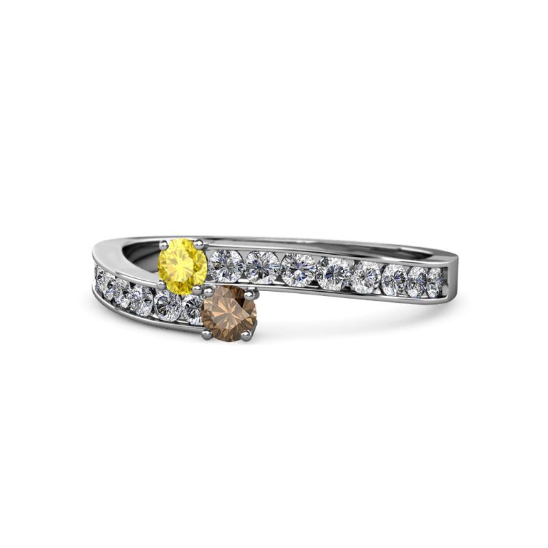 Orane Yellow Sapphire and Smoky Quartz with Side Diamonds Bypass Ring 