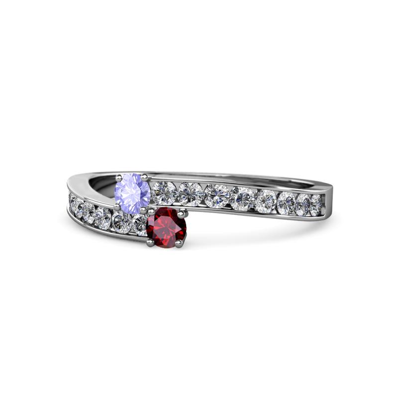 Orane Tanzanite and Ruby with Side Diamonds Bypass Ring 