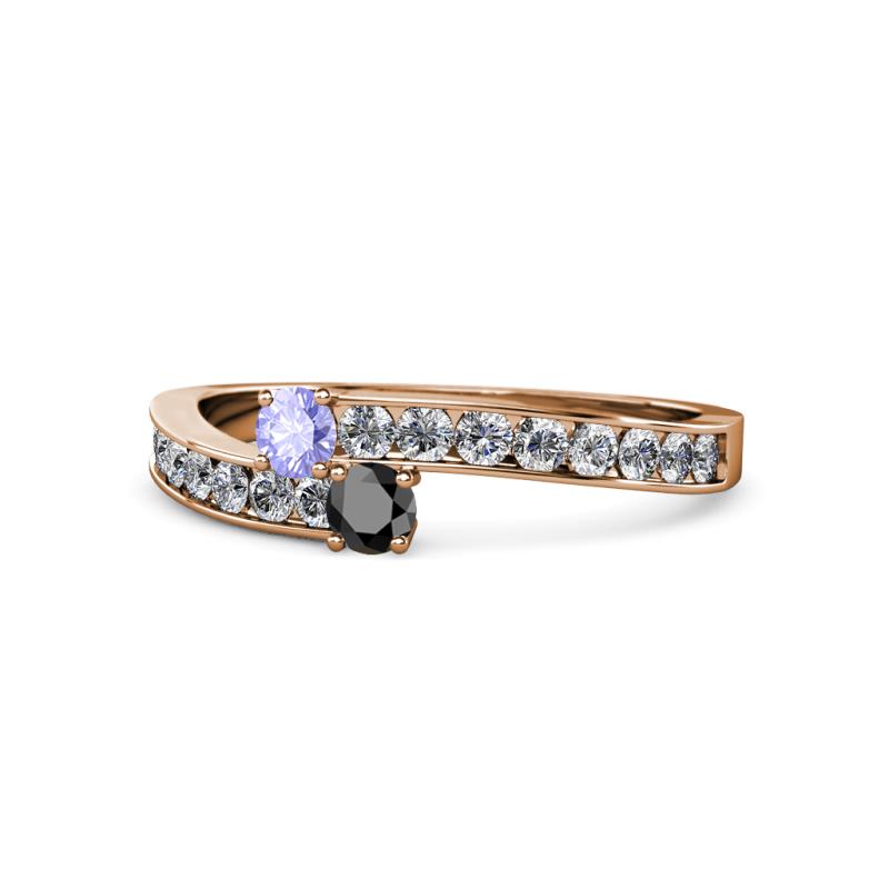 Orane Tanzanite and Black Diamond with Side Diamonds Bypass Ring 