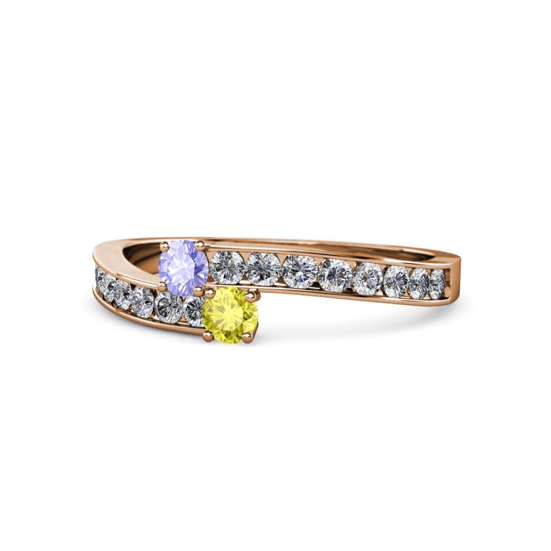 Orane Tanzanite and Yellow Diamond with Side Diamonds Bypass Ring 