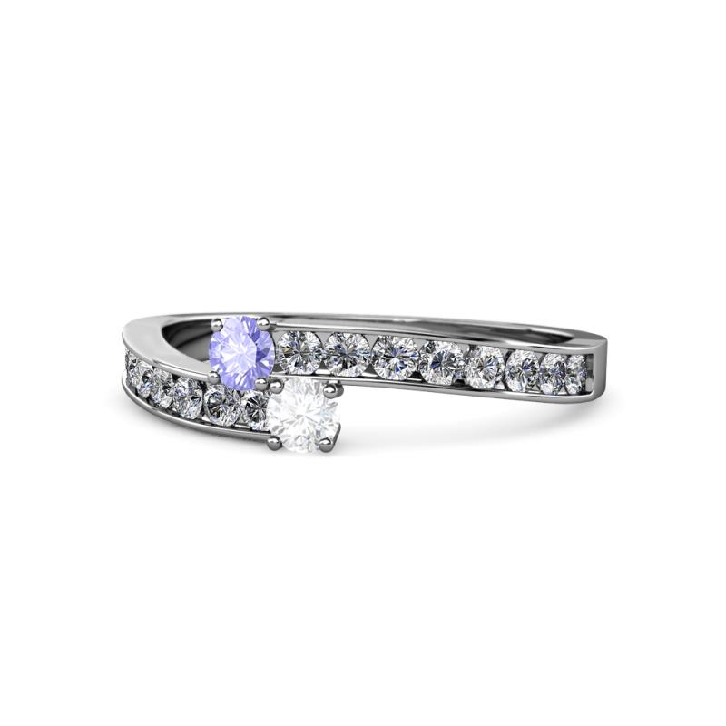 Orane Tanzanite and White Sapphire with Side Diamonds Bypass Ring 