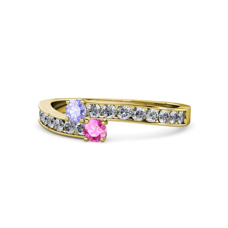 Orane Tanzanite and Pink Sapphire with Side Diamonds Bypass Ring 