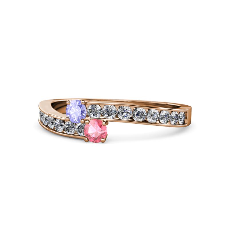 Orane Tanzanite and Pink Tourmaline with Side Diamonds Bypass Ring 