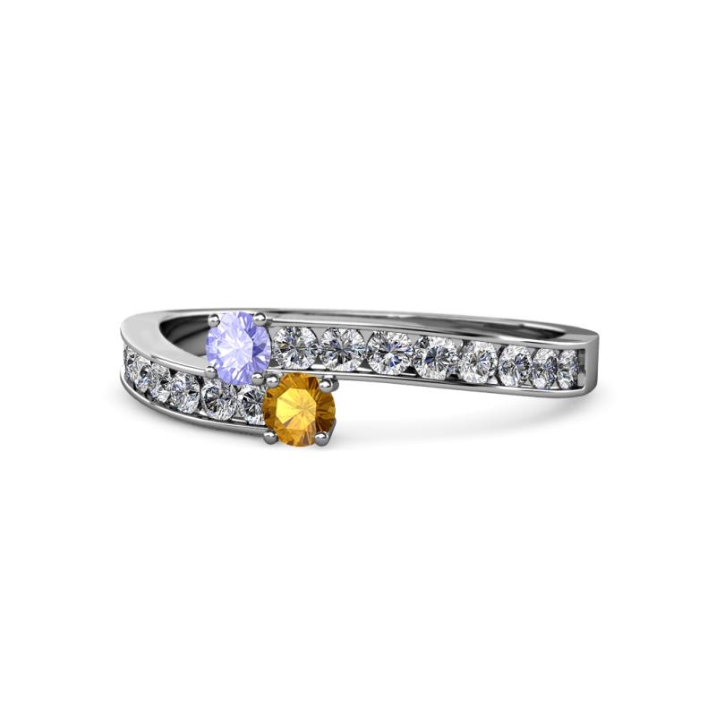 Orane Tanzanite and Citrine with Side Diamonds Bypass Ring 