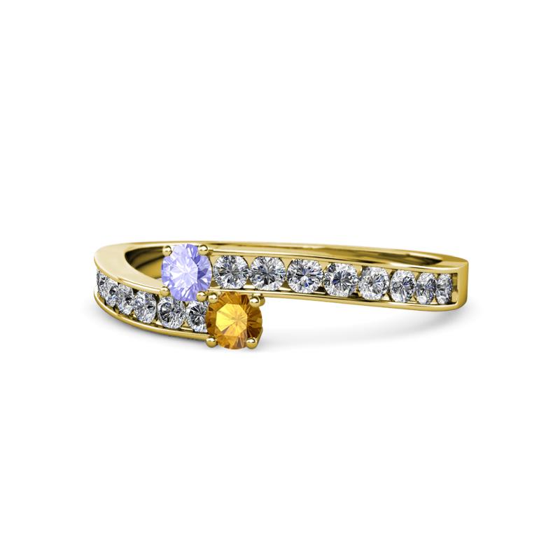 Orane Tanzanite and Citrine with Side Diamonds Bypass Ring 
