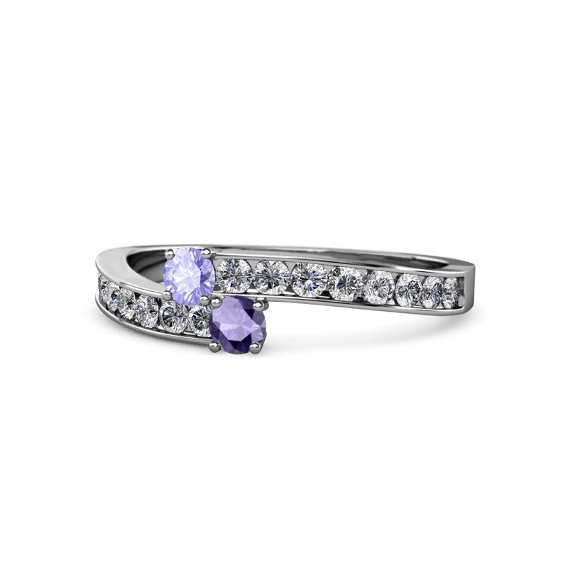 Orane Tanzanite and Iolite with Side Diamonds Bypass Ring 